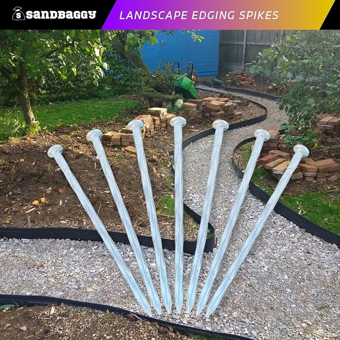 Sandbaggy 6 inch Galvanized Landscape Edging Spikes - Spiral Landscape Nails - 7 Gauge Steel - Great For Hard Rocky Soil - Also Great For Paver Edging, Artificial Turf, Landscape Fabric (1500, 6 inch)