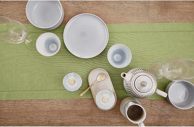 Solino Home Linen Moss Green Table Runner 132 Inches Long - 100% Pure Linen Extra Long Table Runner 14 x 132 Inch for Fall, Autumn, Thanksgiving - Classic Hemstitch