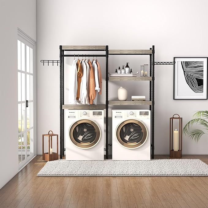Double Row Over Washer and Dryer Storage Shelves, Laundry Room Organization and Storage, Heavy Duty Laundry Room Shelves, with Adjustable Height, 5-Tier