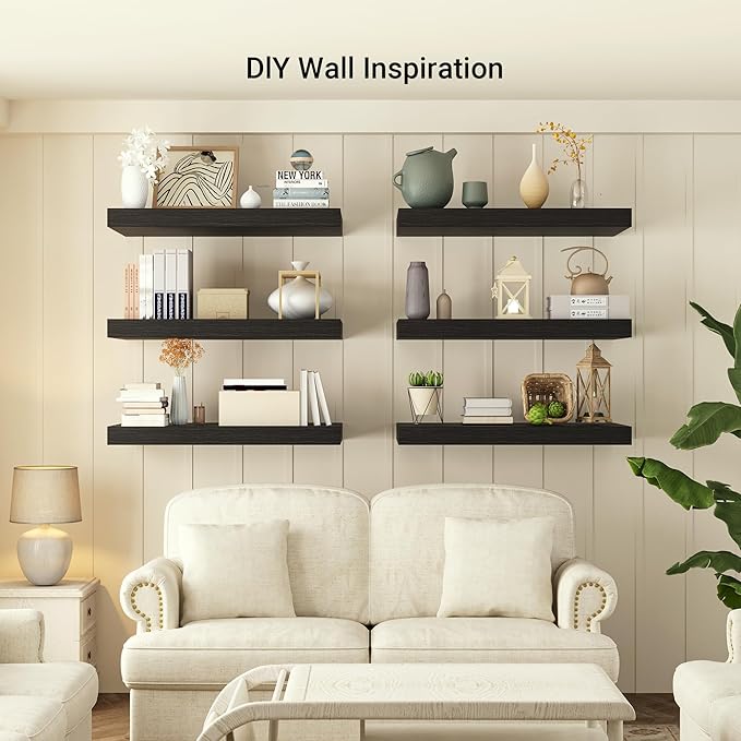 Heimlove 24 x 12 Inch Deep Floating Shelves Wall Mounted with Invisible Brackets,Storage Hanging Shelf for Wall Decor in Bathroom, Bedroom, Toilet, Kitchen, Living Room, Office Set of 1 (Black)