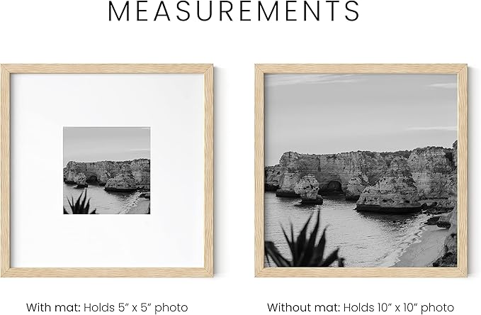 HAUS AND HUES Solid Oak Wood 10”x10” Picture Frames Matted to 5”x5” Set of 3 - Minimalist 10x10 Frame Set, 10x10 Picture Frames, 3 Picture Frame Set for Posters (Beige Oak Frames)