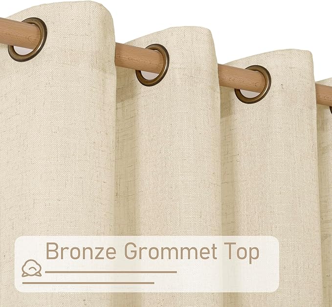 LAMIT Short Linen Curtains 40 inches Long for Small Window, Bronze Grommet Linen Drapes Light Filtering Sheer Window Curtains for Kitchen, Set of 2 Panels (34 x 40 Inch, Beige)