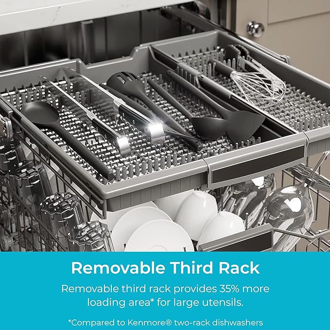 Kenmore 24" Built-in Stainless Steel Tub Dishwasher EasyFlex 3rd, SmartWash, UltraWash Plus, TurboDry, and Adjustable Rack, Energy Star Certified, Fingerprint Resistant
