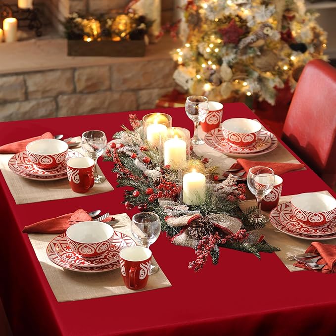 sancua Rectangle Tablecloth - 60 x 120 Inch - Stain and Wrinkle Resistant Washable Polyester Table Cloth, Decorative Fabric Table Cover for Dining Tables, Buffet Parties, Christmas Red