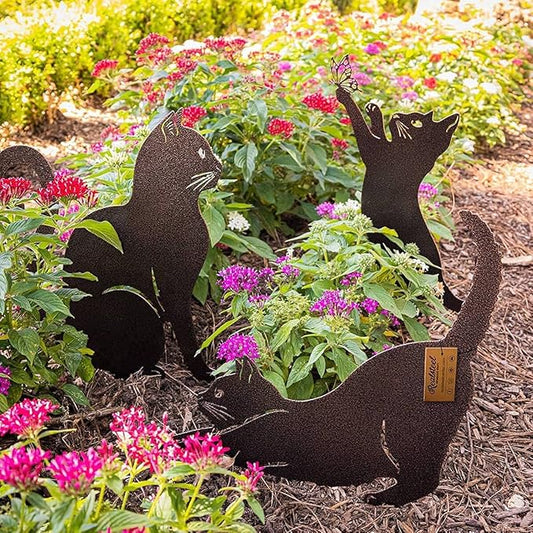 RealSteel I 3 Pack Steel Cat Garden Decor I Outdoor Yard Decorations I Gift for Cat Lovers I Lawn Ornaments and Statues I Garden Signs Decorative Outdoor - Penny Vein