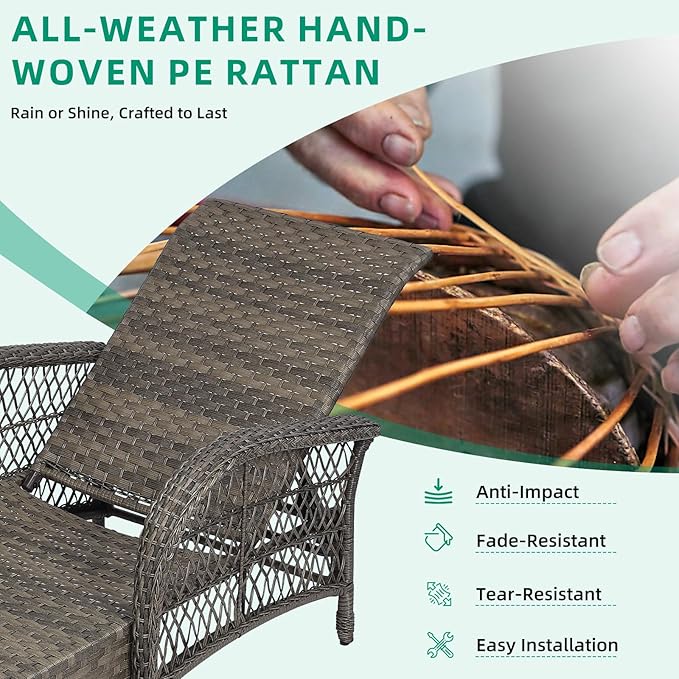 VIVIJASON Outdoor Wicker Chaise Lounge Chair, All-Weather PE Rattan Cushioned Patio Lounger Chair, 6-Position Adjustable Pool Sunbathing Recliner with Armrest & Pillow for Poolside Deck Yard, Gray