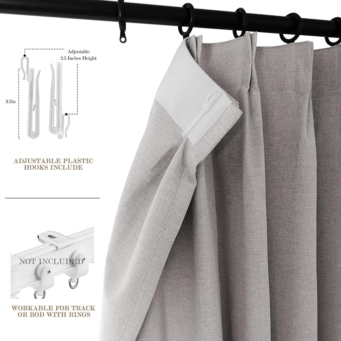 Full Blackout Privacy Curtains, 240 Inch Extra Wide Linen Blend Drapes, Pinch Pleat Window Drapery for Room Divider Storage/Space Room Separation, 1 Panel, W 240" x L 96", Browish Grey