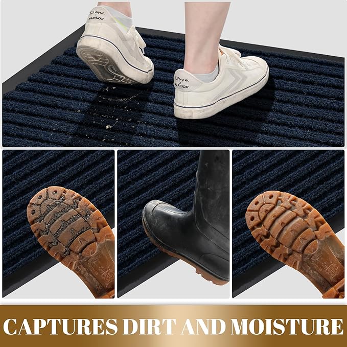 Yimobra Front Door Mat Outdoor Indoor Entrance, 100% Waterproof All-Season All Weather Doormat, Welcome Matt Outside Entry, Non Slip, Low Profile, Heavy Duty Patio Porch Floor Mats,36 x 17,Navy Blue