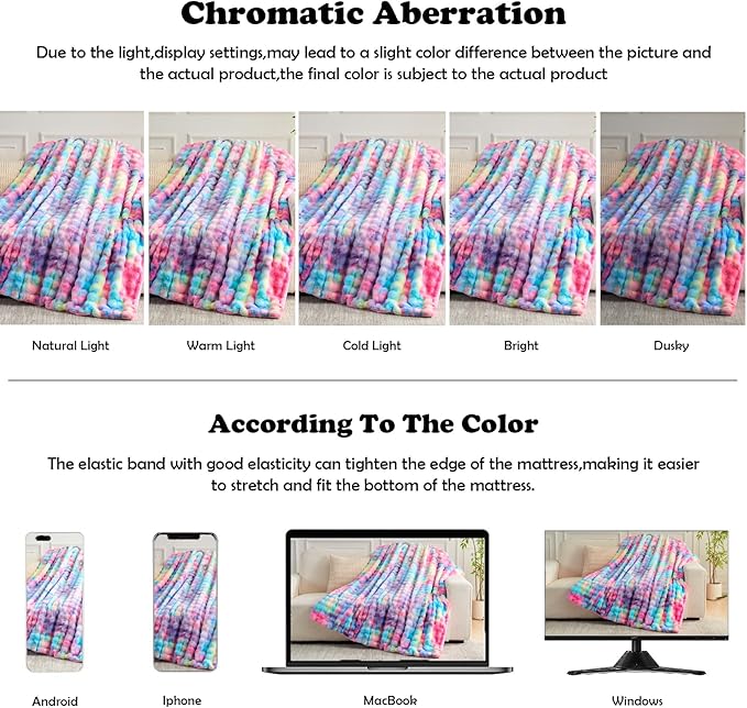 NEWCOSPLAY Faux Fur Throw Blanket Dark Rainbow Luxury Fluffy Thick Warm Bubble Blanket for Couch Sofa Bed 700GSM (Dark Rainbow, Throw(50"x60"))