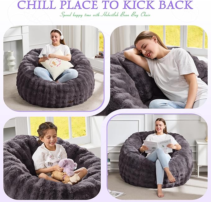 Hobestluk Bean Bag Chair Oversized Bean Bag Chair for Adults Donut-Shaped Large Bean Bag with Spacious Design for Living Room Bedroom or Reading Nook (Bubble Dark Grey)