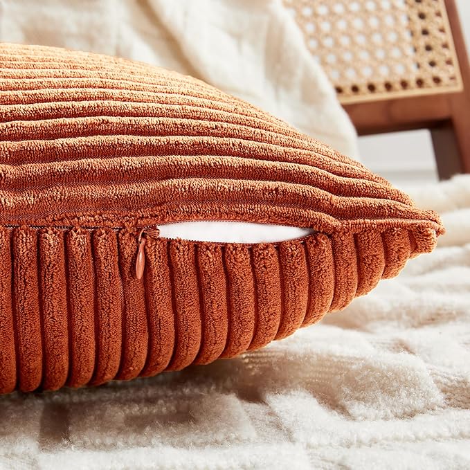 Fancy Homi Set of 2 Burnt Orange Lumbar Decorative Throw Pillow Covers 16x28 Inch for Living Room Couch Bed, Boho Farmhouse Fall Home Decor, Soft Corduroy Corss Patchwork Cushion Case 40x70 cm