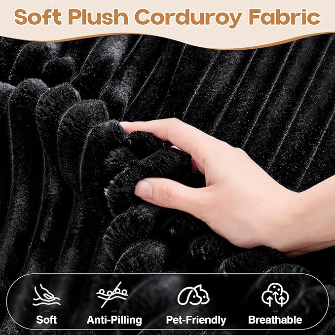 Cloud Sectional Couches for Living Room,U Shaped Modular Sofas No Assembly,133x68 Inches Plush Corduroy Oversized Floor Couch Set with Deep Seat Chaise,Black