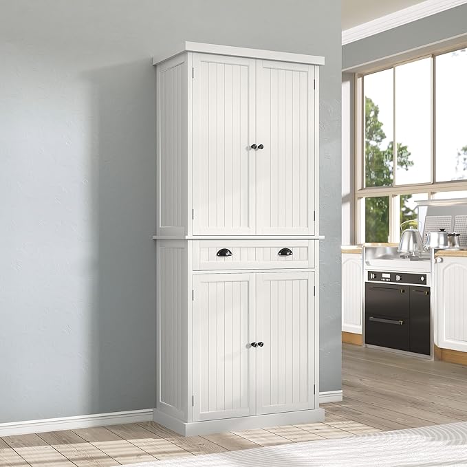ARTPOWER 72" Tall Kitchen Pantry Storage Cabinet with Drawer and Adjustable Shelves, Pantry Cabinet for Kitchen, Bathroom or Hallway, White