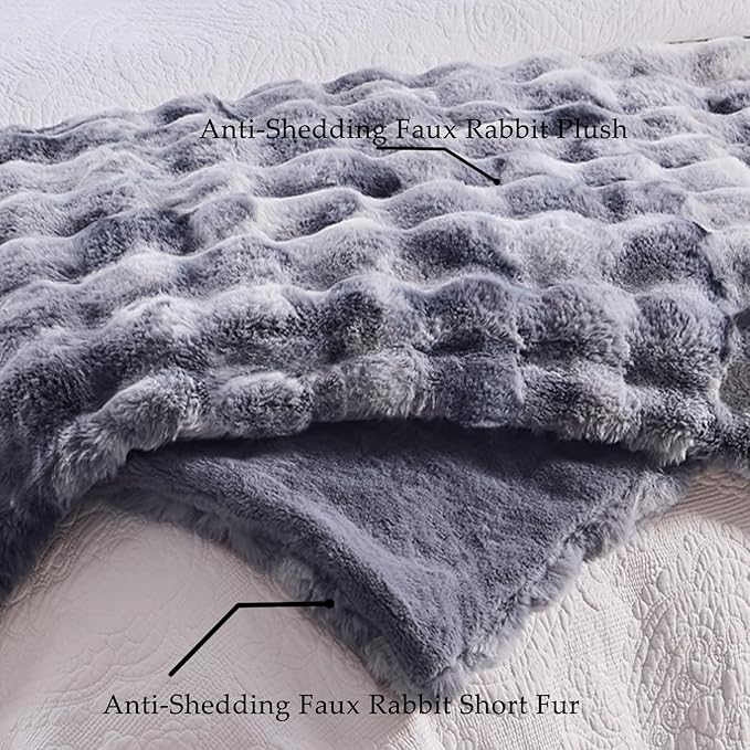 BENVWE Fluffy Faux Fur Throw Blanket for Couch - Soft, Plush, Thick, Cozy, Fuzzy Luxury Minky Bubble Blanket for Home Living Room Decor, Gifts for Women, Tie-dye Light Grey, 63" x 80", 1100GSM
