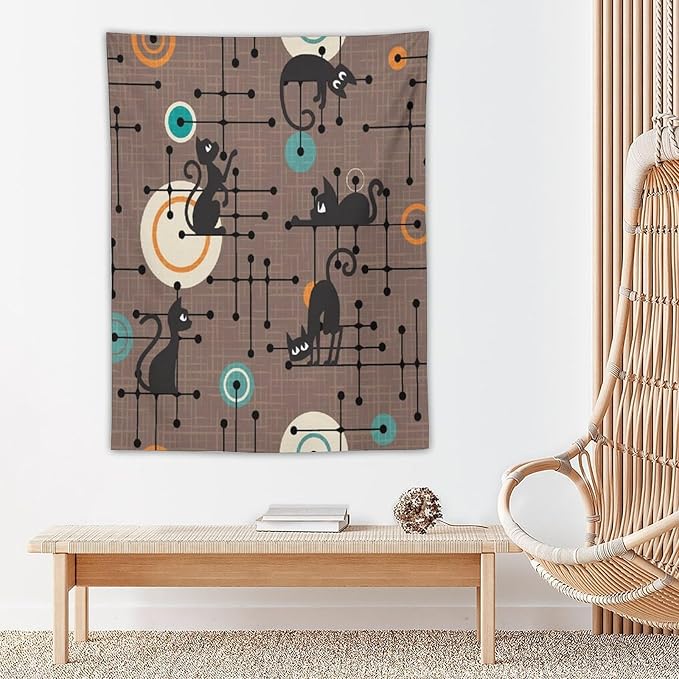 ICMOLYYENLO Boho Medieval Cat Tapestry, Abstract Atomic Starburst Geometric Aesthetic Art Wall Hanging For Bedroom Living Room Dormitory 60x80 Inches