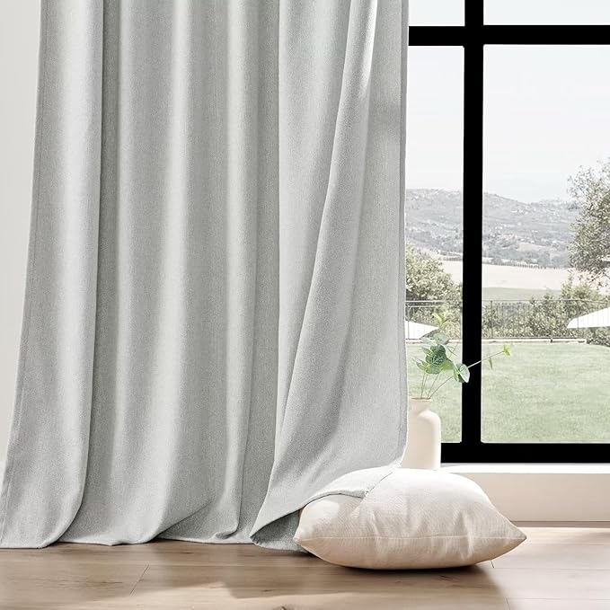 Joydeco Light Filtering Curtains 108 Inch Length for Bedroom, Faux Linen Curtains 108 Inches Long for Living Room, Pinch Pleat Curtains for Living Room 108 Inch Length(52x108 inch, Greyish White)