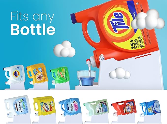 TidyFriend Liquid Laundry Detergent Holder Stand with Drip Tray & Rubber-Grip Feet, Stand for Laundry Room Organization and Storage, Fabric Softener Dispenser with Cup Holder for Easy Pouring (White)