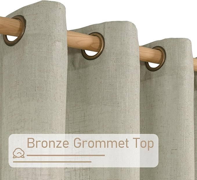 LAMIT Sage Grey Linen Curtains 45 inches Long for Bedroom, Soft Linen Textured Light Filtering Semi Sheer Panels with Bronze Grommet for Living Room, 2 Panels Set, 52 x 45 Inch