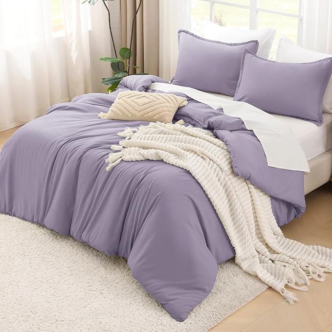 Litanika Grayish Purple Comforter Set Twin/Twin XL Size, 2 Pieces Lightweight Solid Bedding Comforter Set, All Season Fluffy Bed Set (66x90In Comforter & 1 Pillowcase)