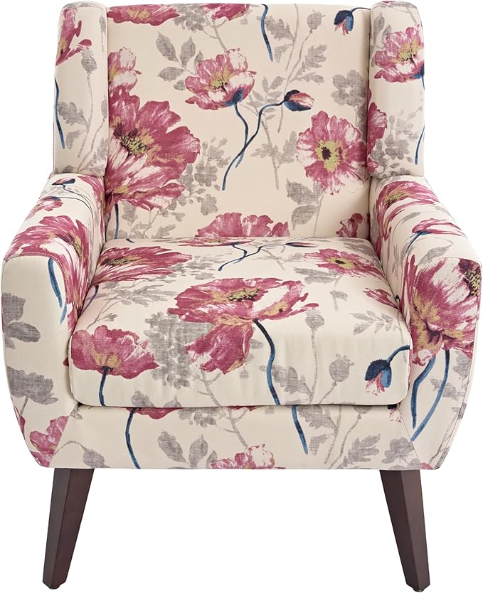 UIXE Floral Accent Chair, Modern Upholstered Armchair in Fabric for Living Room, Comfy Club Arm Chairs Single Sofa Button Tufted Bedroom Reading Seat - Pattern White, Set of 1