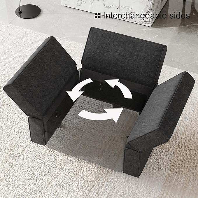 Bellfin Modular Sectional Sleeper Sofa Convertible Sofas with Storage Ottomans Small Sectional Couches for Living Room. Black Couch