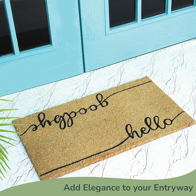 Welcome Doormats, Natural Coco Coir Mats with Non-Slip PVC Backing, Indoor Outdoor Mats for Home & Office, Spring Door Mat, Floor Mats for Door Decor, Beige & Black, 30"x17"