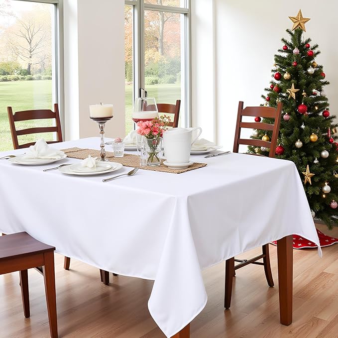 sancua Rectangle Tablecloth - 60 x 120 Inch - Stain and Wrinkle Resistant Washable Polyester Table Cloth, Decorative Fabric Table Cover for Dining Tables, Buffet Parties and Camping, White