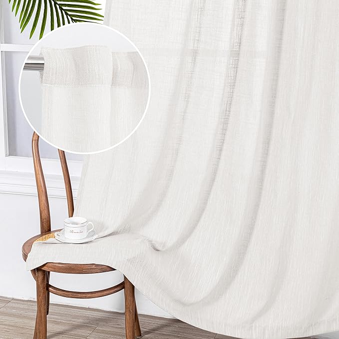 MYSKY HOME French Door Curtains for Closet Doorways, Window White Cotton Sheer Drapes Light Filtering Cute Curtain Panels Elegant Look for Classroom/Guestroom, 50" x 72", Natural, 2 PCs