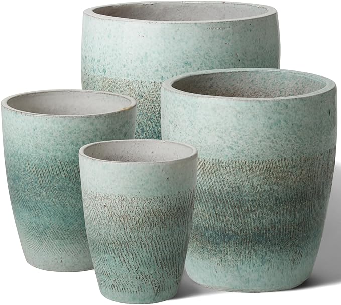 Emissary Home and Garden Bullet 12in., 14in., 15.5in., 21in. H Coastal Splash Ceramic Round Planters with Drainage Hole (Set of 4)