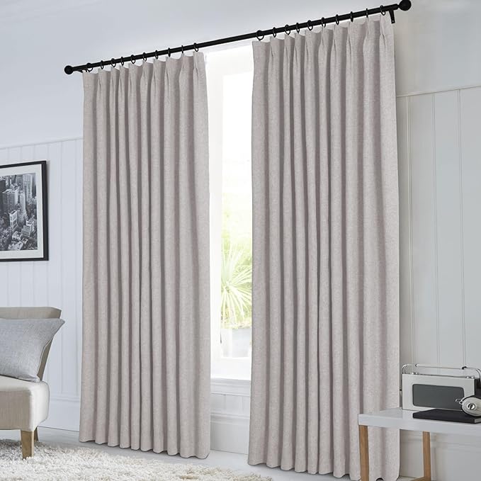 Macochico Extra Wide Full Blackout Linen Curtains for Sliding Door Browish Grey Pinch Pleated Linen Curtains 96 Inches Long for Bedroom Living Room Farmhouse with Tieback 120”Wx96”L 1 Panel