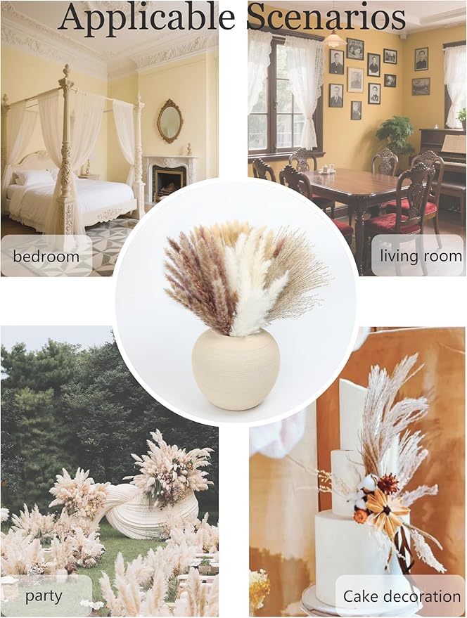 xin's convey 110pcs Dried Pampas Grass Decoration, Dried Flower Bouquet in Vase, Reed Grass Bouquet for Boho Floral Home, Wedding Party Centerpiece, Rustic Farmhouse Decoration.(Brown)
