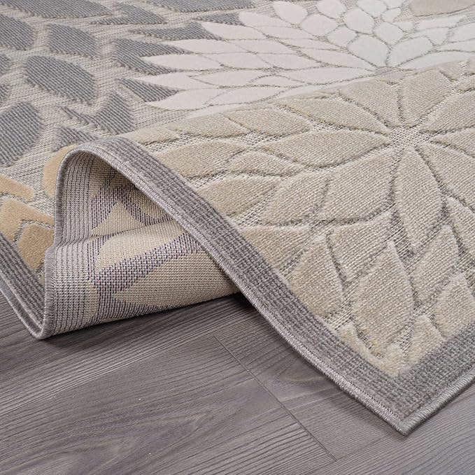 Beverly Rug Outdoor Rug 10x14 Large Modern Floral Tropical Area Rugs for Indoor and Outdoor Patio Easy to Clean Non Shedding Living Room Porch Garden Washable Outside Carpet (10 x 14 Gray)