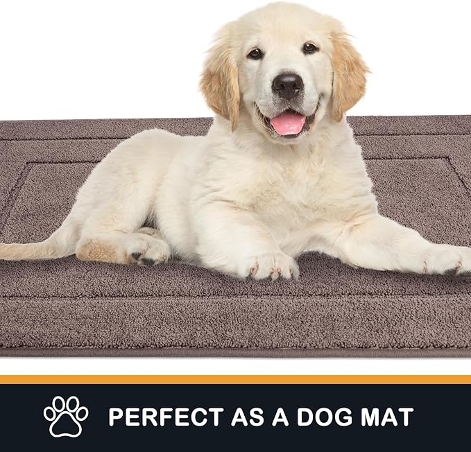 PURRUGS Dirt Trapping Door Mat 24" x 59", Non-Slip/Skid Machine Washable Entryway Rug, Dog Doormat, Super Absorbent Welcome Mat for Muddy Wet Shoes and Paws, Grayish Brown