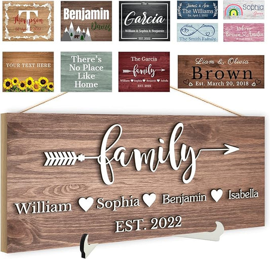 Custom Wood Sign Prsonalized Text Business 3D Home Decor, Personalized Rustic Plaque Board Hanging Wooden Name Sign for Wall Art, Customized Signs Plank Decoration Gifts for Wedding Family Farmhouse Kitchen, Rectangle