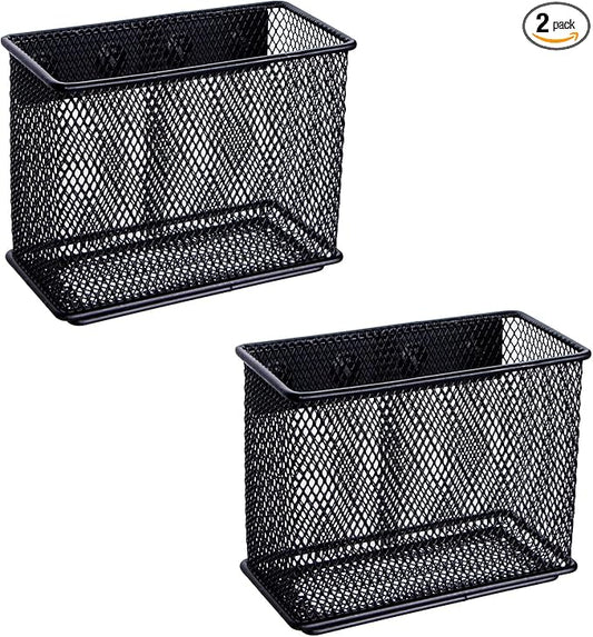 dedoot Magnetic Basket 2 Pack Magnetic Holder Locker Magnetic Pen Holder Magnetic Pencil Holder Strong for Whiteboard Marker, 4.7x2.3x3.7inch Black Mesh Magnetic Pen Holder for Refrigerator Fridge