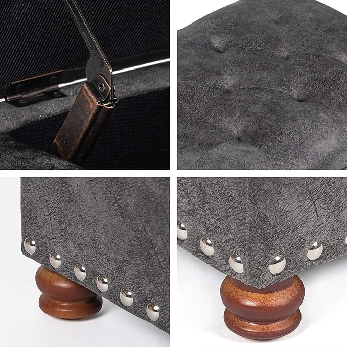 Joveco 24" Rectangular Ottoman with Storage for Living Room, Upholstered Storage Bench Foot Stool and Seat with Lift Off Lid, Coffee Table Footrest for Bedroom