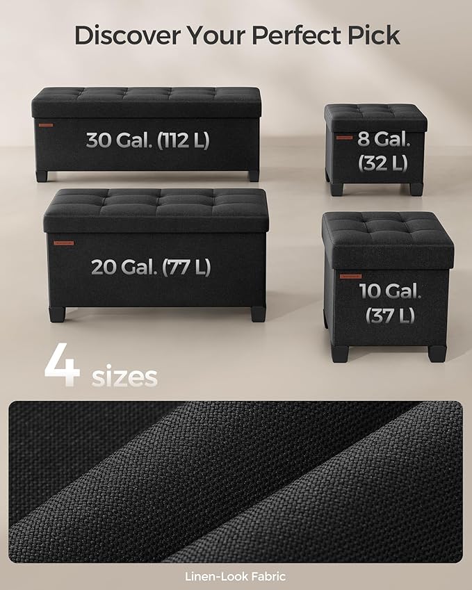SONGMICS Storage Ottoman, Small Ottoman Foot Rest with Legs, 12.6 x 15.8 x 13.2 Inches Foot Stool, Load up to 660 lb, for Living Room, Bedroom, Dorm, Ink Black ULSF012B01