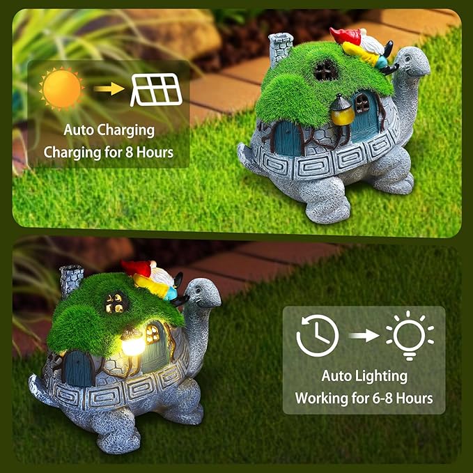 SunGlee Solar Turtles for Outdoors Turtle Solar Light Garden Statue, Cute Tortoise Garden Outdoor Turtle Decor for Patio Lawn Yard Gifts for Mom Grandma Housewarming Birthday