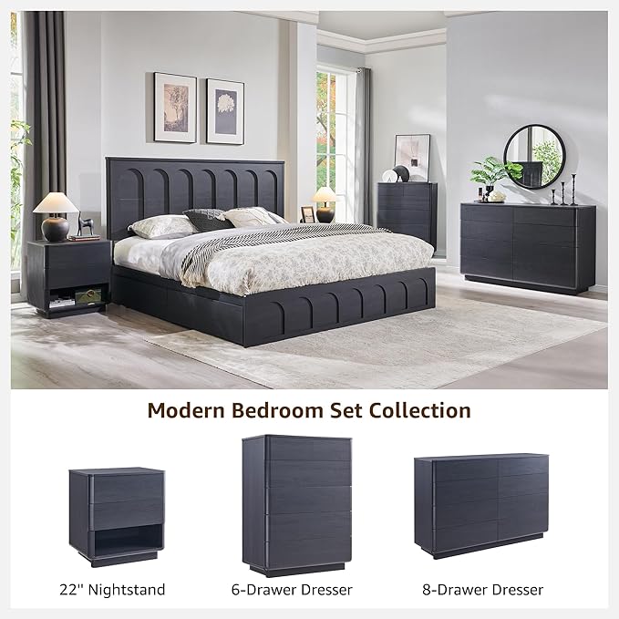 Nightstand Set of 2 with Charging Station, 22" Large Modern Bedside Table with 2 Drawers Storage,Push-to-Open End Table for Bedroom,Living Room,Black