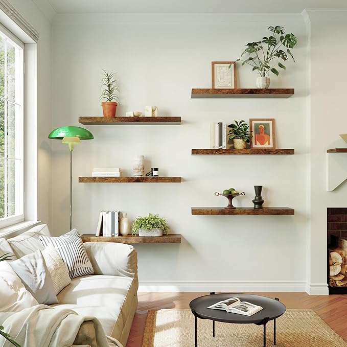 Large Floating Shelves for Wall Set of 3 Wooden Wall Shelves 30 in x 12.75 in x 2 in Room Decor Long Shelf with Invisible Wall Mount Bracket for Bedroom Kitchen Living Room Rustic Brown