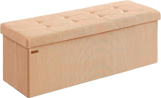 SONGMICS MAZIE Collection - Storage Ottoman Bench, Foldable Foot Rest, 15 x 43 x 15 Inches, End of Bed Bench, Storage Chest, Load 660 lb, Living Room, Bedroom, Entryway, Apricot ULSF604O01