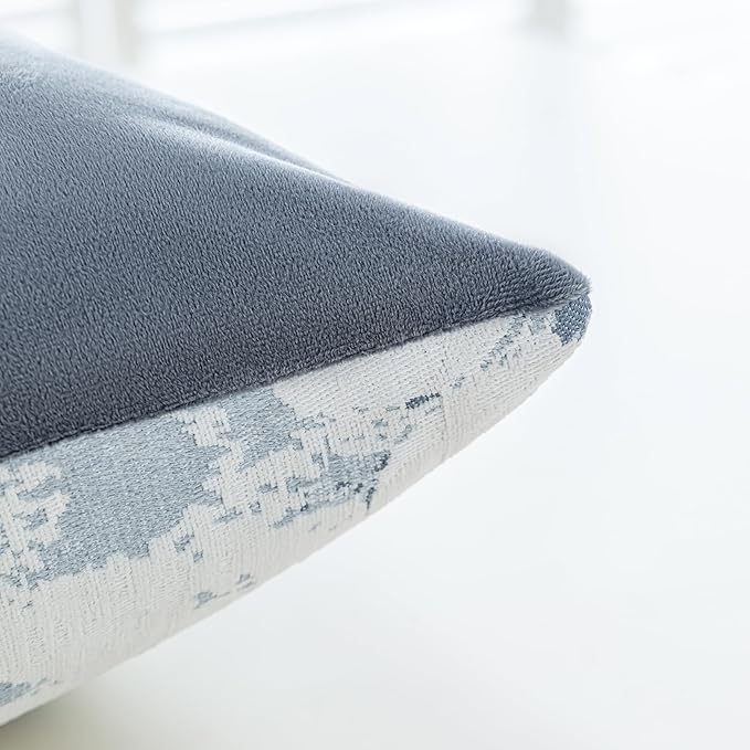 Jacquard Throw Pillow Covers 18x18 Inch Set of 2 - Vintage Floral Boho Pillow Cases with Botanical Pattern | Farmhouse Decor for Couch Living Room | Soft Textured Neutral Trio Dusty Blue 18" x 18"