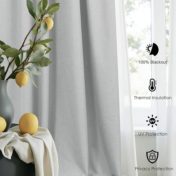 Living Room Darkening Curtains 72 Inches Long 6FT 6 FT Length 2 Panels Set Double Sided Blocking Light Gray Blackout Garage Window Coverings Grey Black Out Farmhouse Linen Drapes for Bedroom Cabin