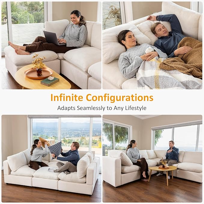 Modular Sectional Sofa, Convertible Couch Modular Sofa Without Ottoman, Sectional Sofas for Living Room Small Apartments