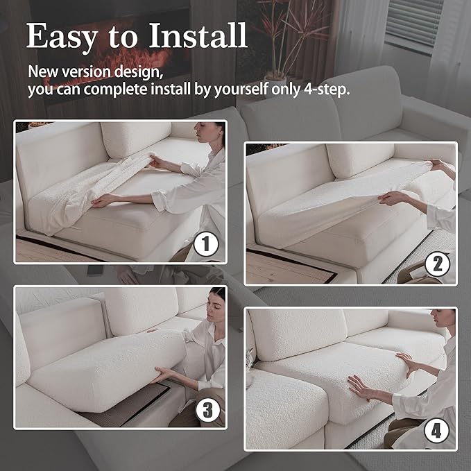 Couch Cushion Covers for Sectional Sofa, Stretch Soft Sofa Slipcovers Washable Wear-Resistant Universal Furniture Protector for Living Room(1 Piece Oversized Cover, Ivory)