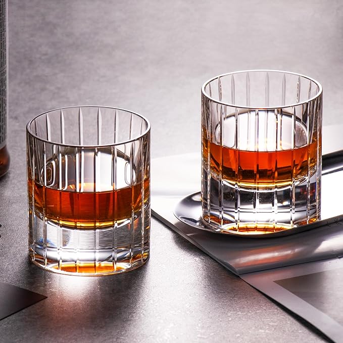 KAMMAK Crystal Whiskey Glasses Set of 2, Handcrafted 6.43oz Old Fashioned Glasses Stemless, Luxury Hand Blown Cocktail Glasses, Scotch Cup for Women, Men Gift for Bourbon Barware, Home Bar