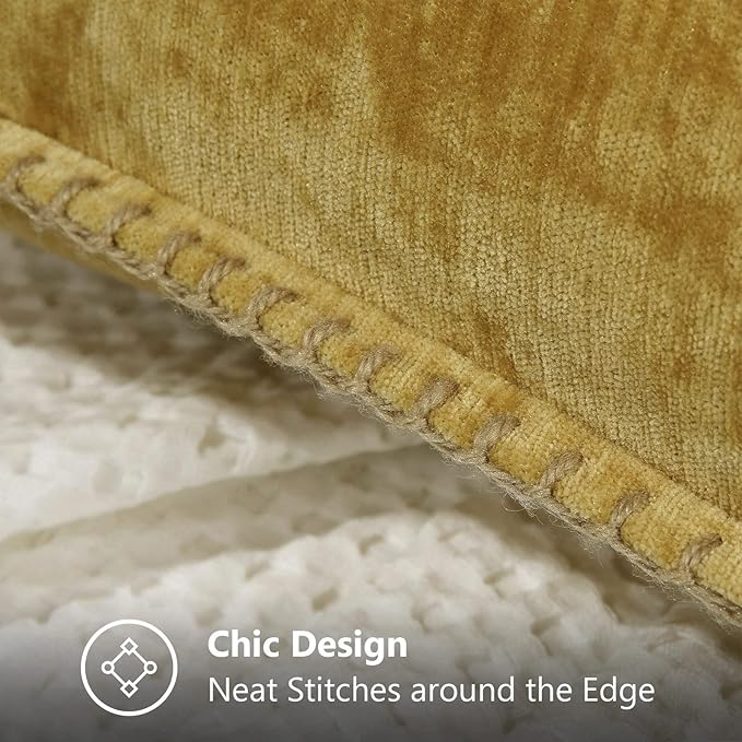 decorUhome Chenille Soft Throw Pillow Covers 26x26 Set of 2, Farmhouse Velvet Neutral Decorative Euro Pillow Covers with Stitched Edge for Couch Sofa Bed Home Decor, Mineral Yellow