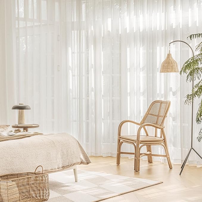 FMFUNCTEX Linen Sheer Curtains for Bedroom, Beige Curtains 63 inch Length for Living Room, Natural Flax Blend Window Draperies for Farmhouse Curtain, Rod Pocket 2 Panels