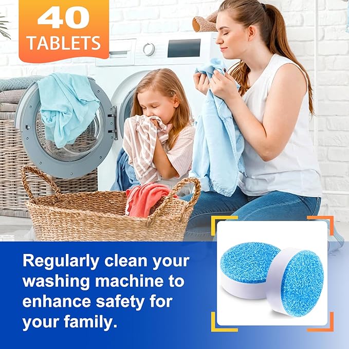Washing Machine Cleaner Tablets, 40Pcs Deep Cleaning Tablets, Compatible with HE, Top & Front Load, Deep Cleaning Residue & Odor Eliminator, Deep-cleans to remove residue and neutralize smells01