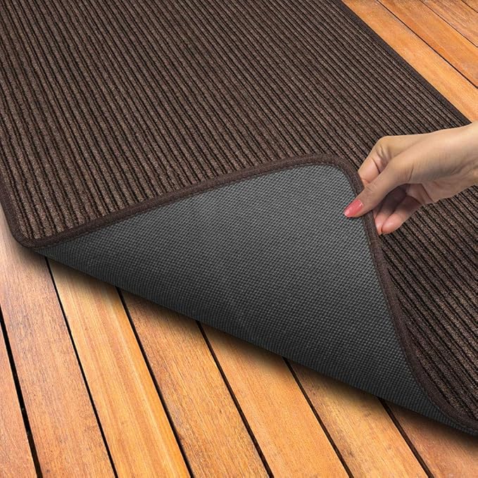 House, Home and More Indoor Outdoor Double-Ribbed Carpet Runner with Skid-Resistant Rubber Backing - Bittersweet Brown - 4 Feet x 30 Feet
